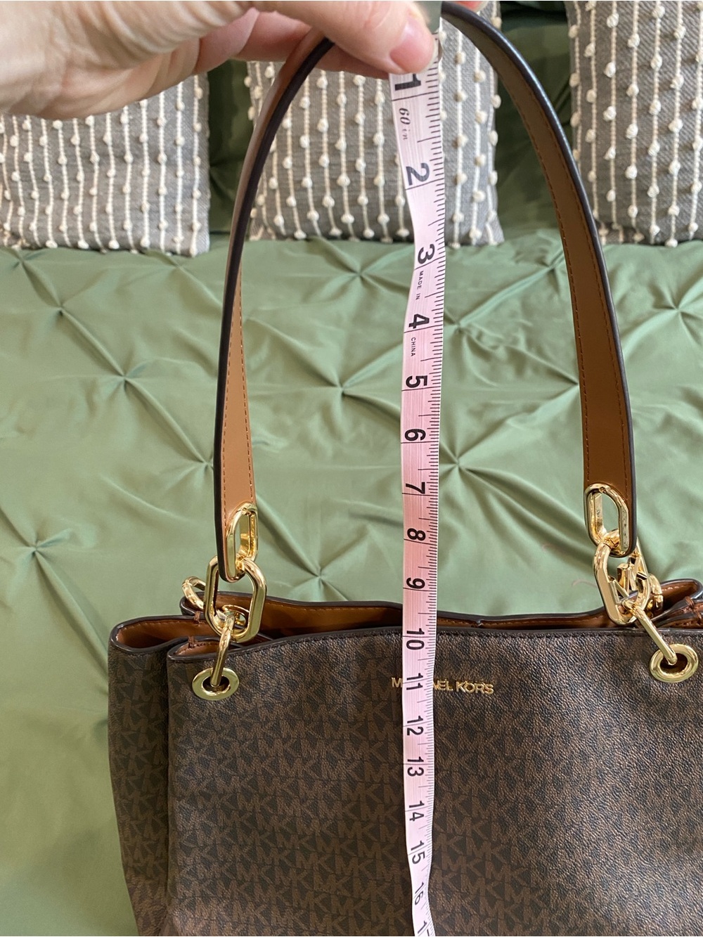 Michael Kors Brown Monogram Shoulder Tote with Gold Hardware - Picture 15 of 16